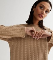 New Look Camel Fine Cable Knit Long Sleeve Top